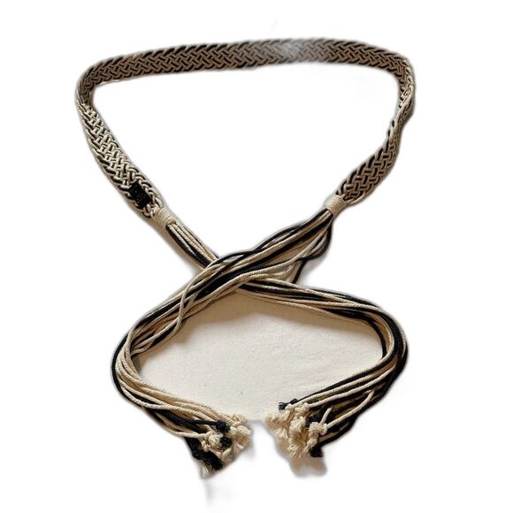 MACRAME Boho Gypsy Hippie Belt with Cords Waist Navy Blue Beige 36 inches - Picture 5 of 12